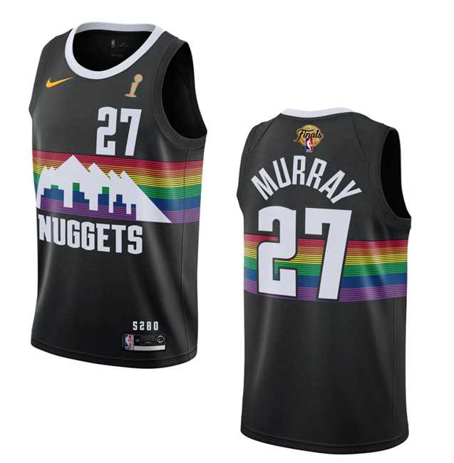 Mens Denver Nuggets #27 Jamal Murray Black 2023 Finals Champions City Edition Stitched Basketball Jersey